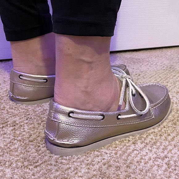 Sperry Top Sider Silver Metallic Boat Shoes - Picture 7 of 9